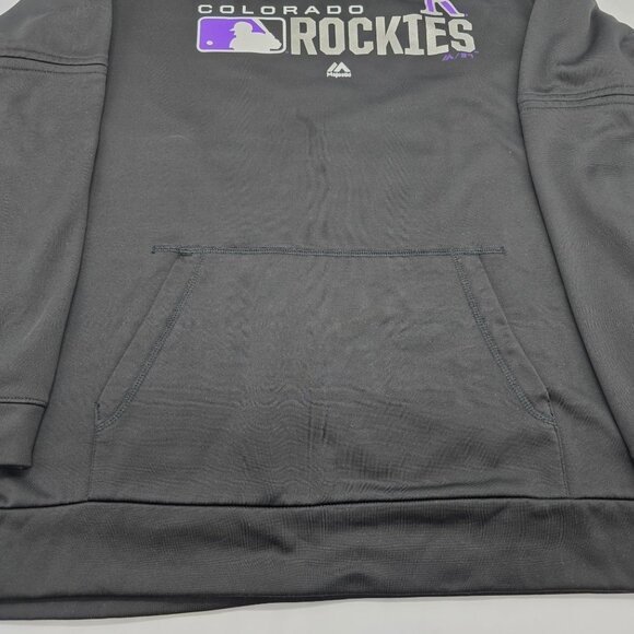 Colorado Rockies Majestic Black Hoodie Sweatshirt Medium MLB Logo Fan Gear - Picture 2 of 9